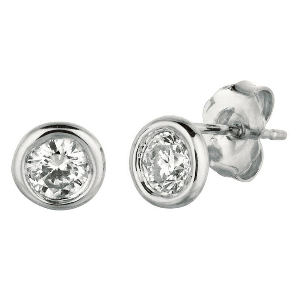 050 Ct Natural Diamond Bezel Earrings